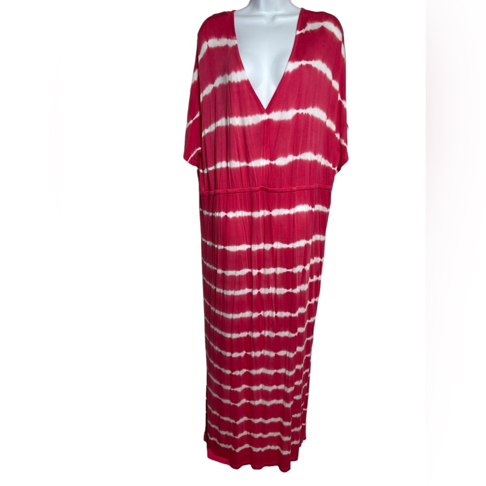 NWT A.N.A dress size  3x bright pink and white tie dye‎ casual maxi dress 🩷🤍🩷